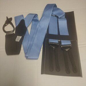 ❤️NEW IN BOX DION NECKWEAR Suspenders Light Blue 100% Pure Italian Silk